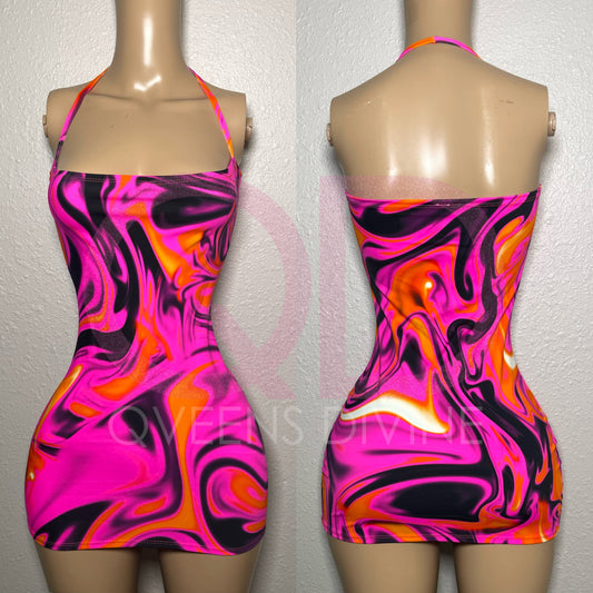Pink Marble Low Cut Tube Dress