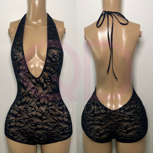 Midnight Sin Lace Romper