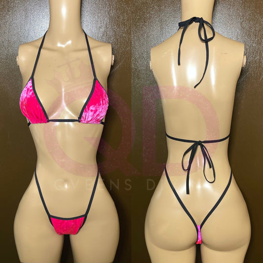 Hot Pink Crushed Velvet Bikini
